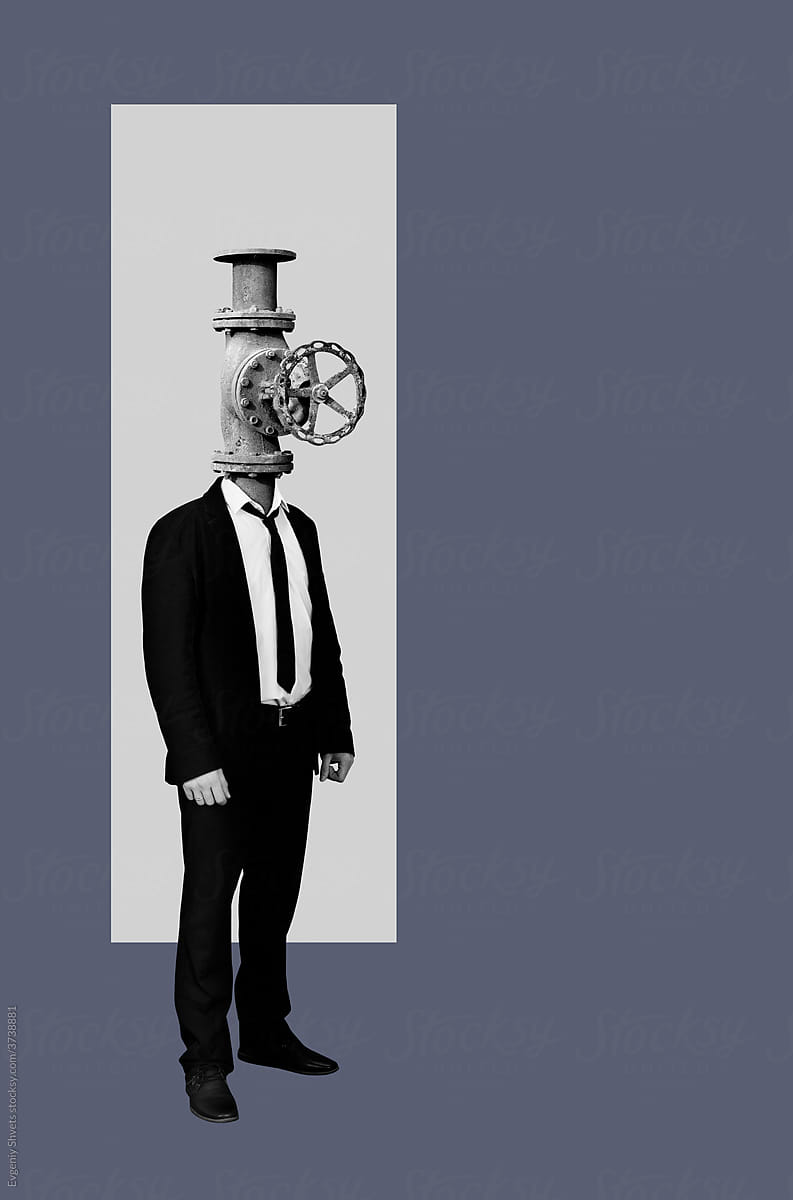 Man with an old valve instead of a head