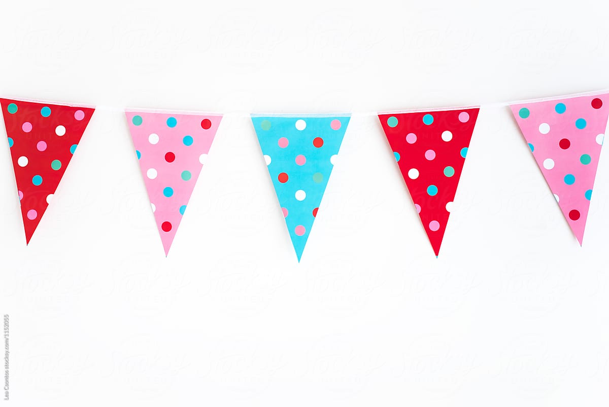 Colorful party flags on a white background
