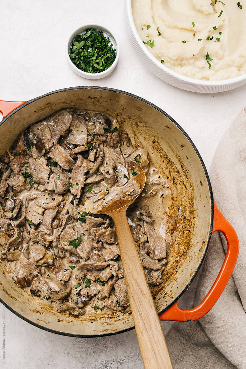 Cooking beef stroganoff in a Dutch Oven