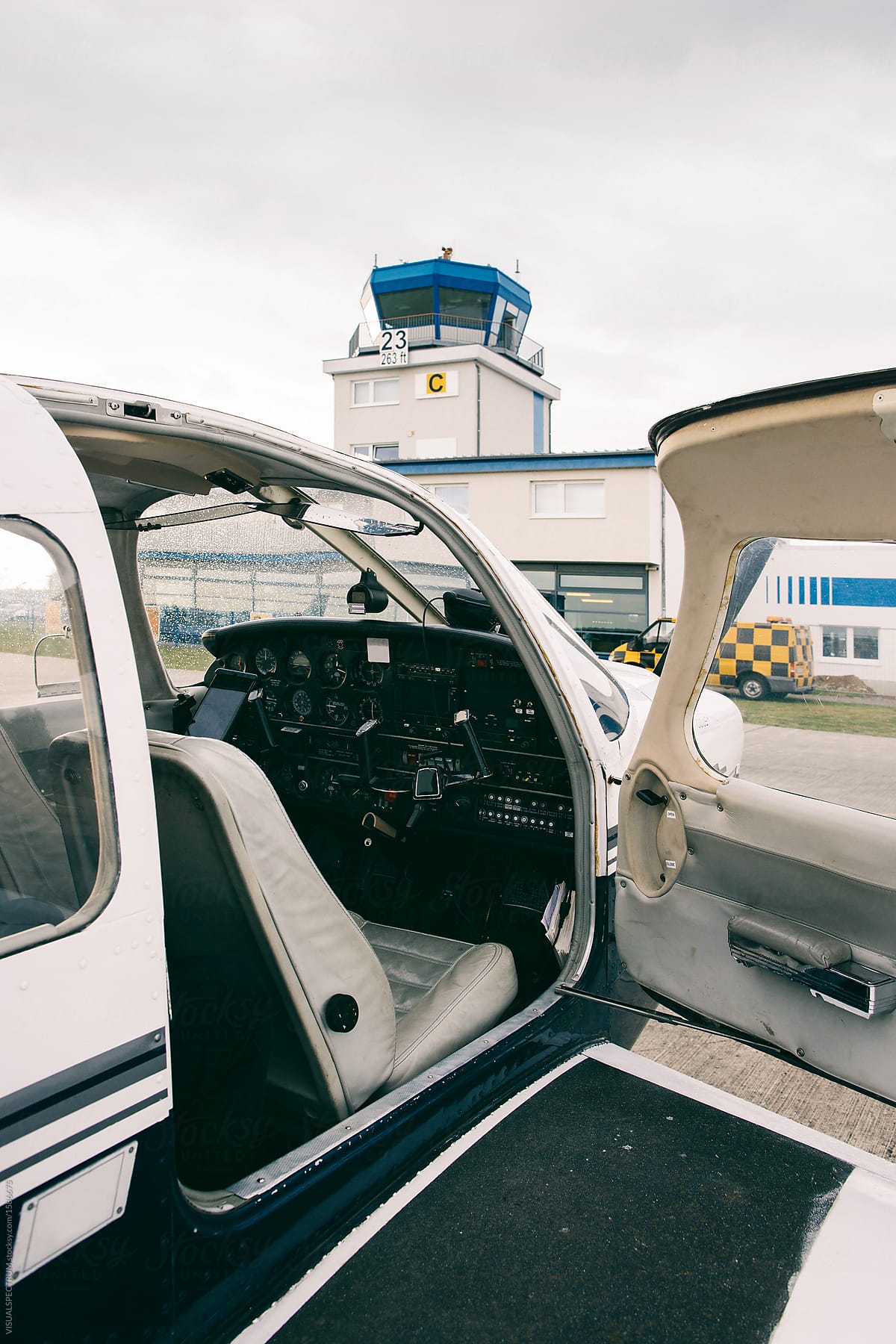 Private Aviation - Cockpit of Small Charter Plane in Front of Ai