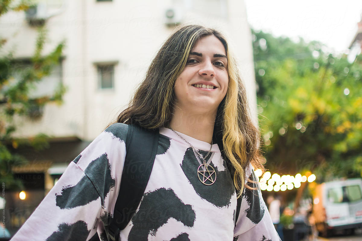 Trans teenage girl smiling portrait