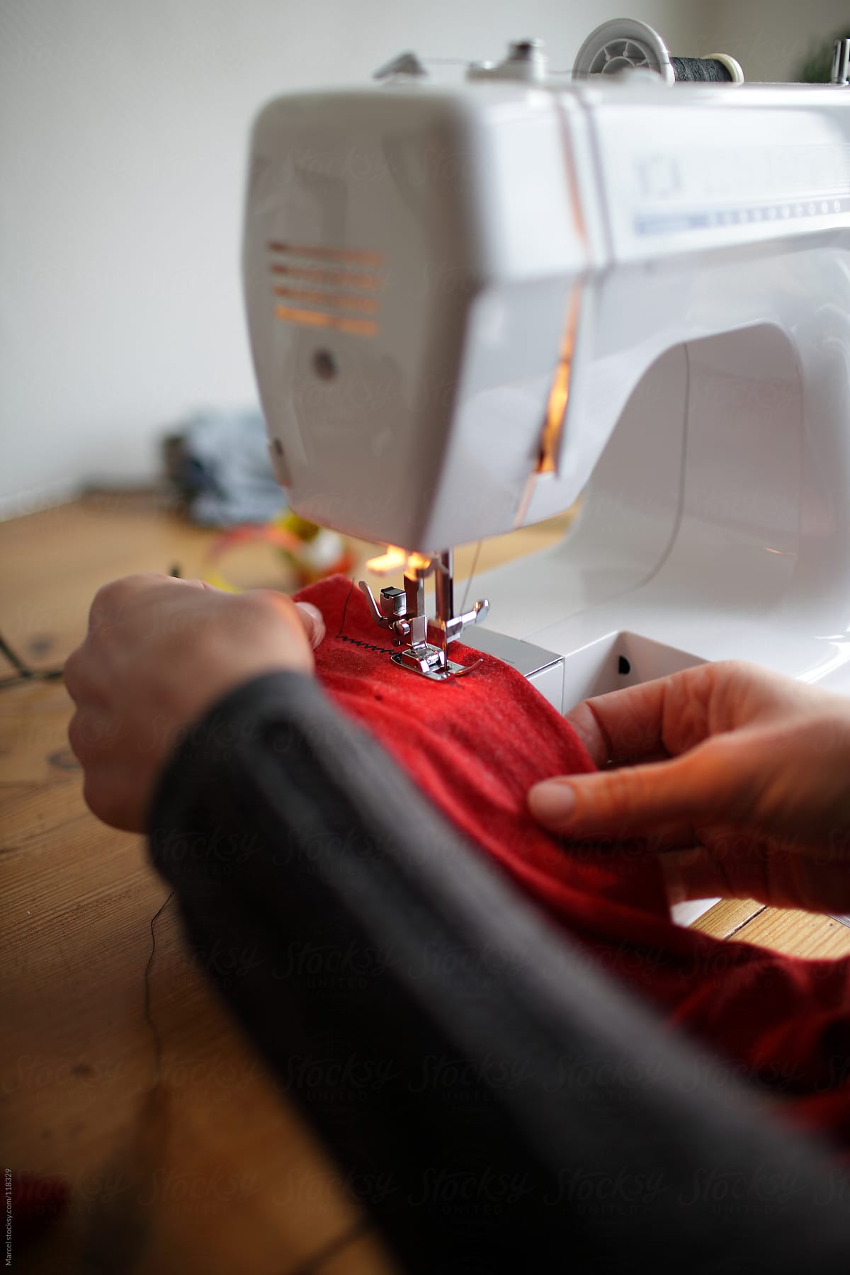 Woman sewing on a machine