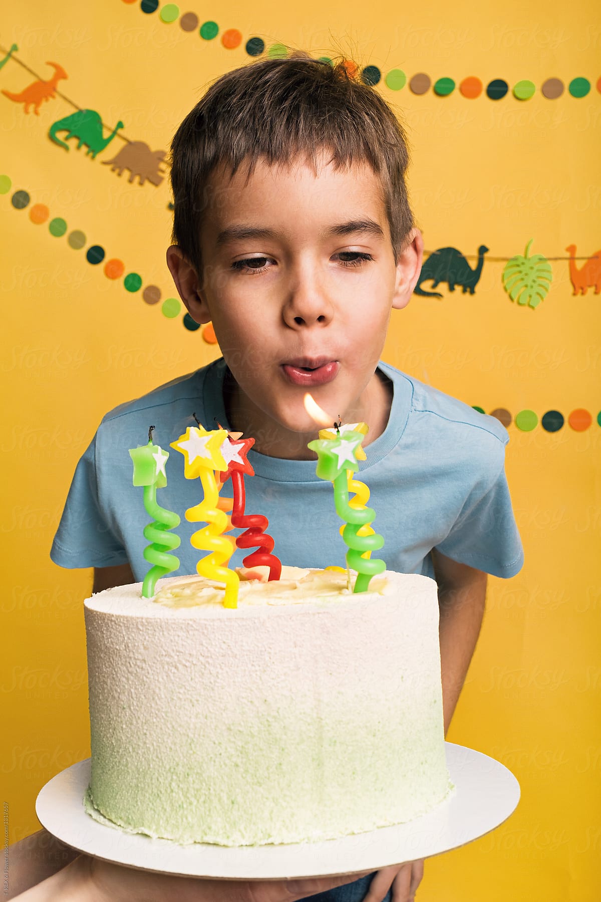 Little boy blowing candles