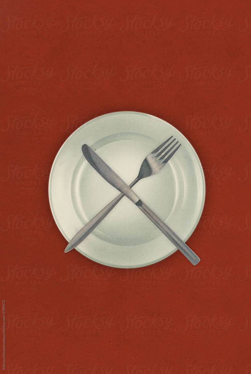cutlery on red background