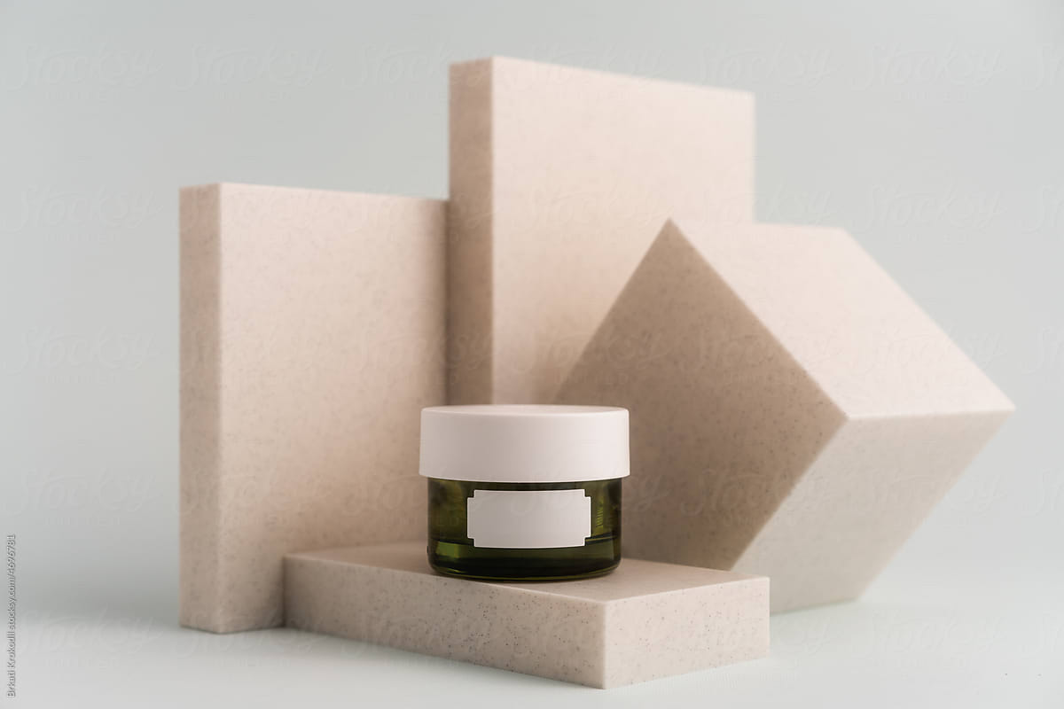 Studio Shot Of A Beauty Product With Abstract 3D Objects