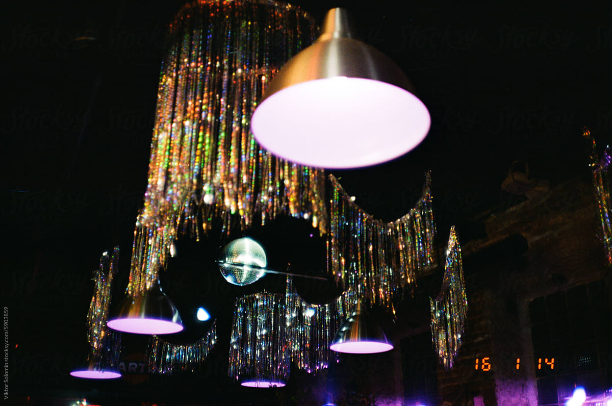 Glowing lamps in night club