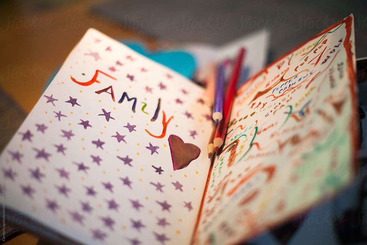 Journal open to a page decorated with Family in mind