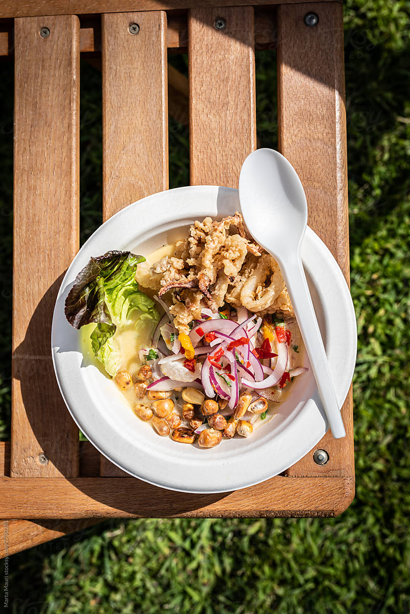 Street food Cebiche in the park
