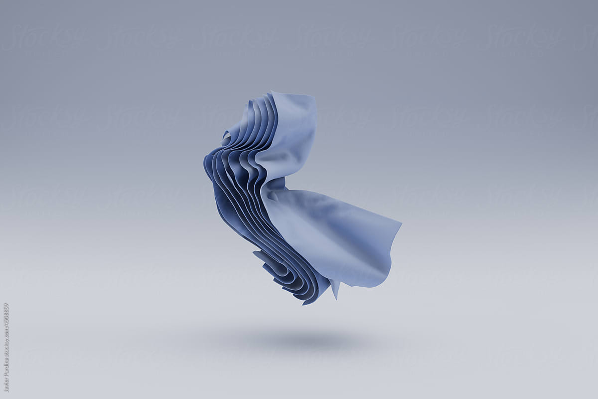 Blue fabric floating in the air