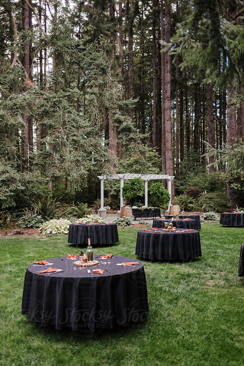 Dining Tables Set Outdoors at Wedding