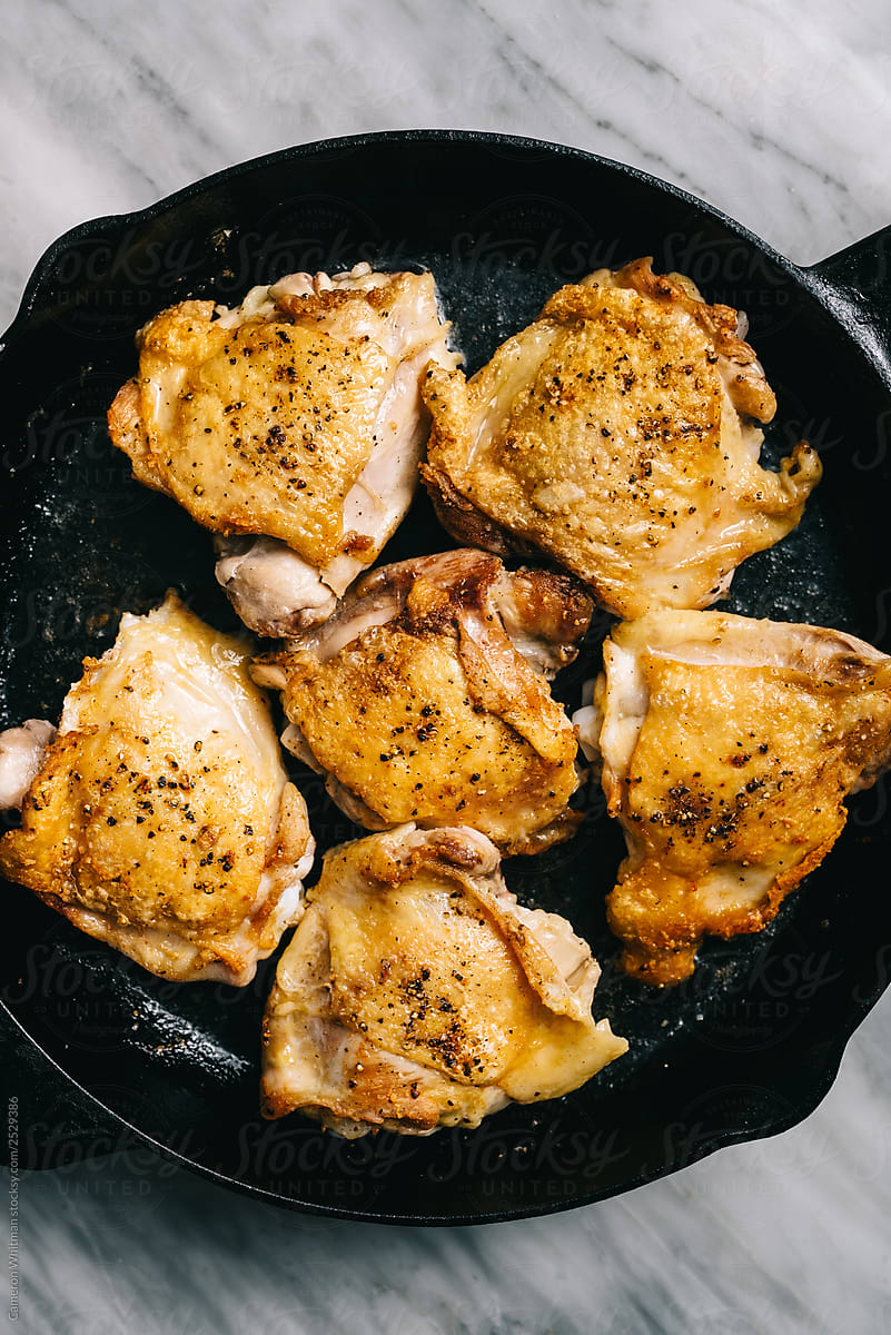 Pan fried chicken thighs