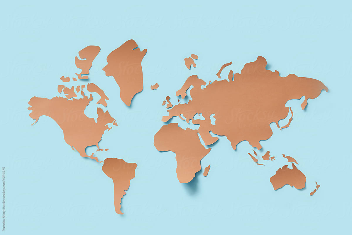 Decorative brown paper cut world map.