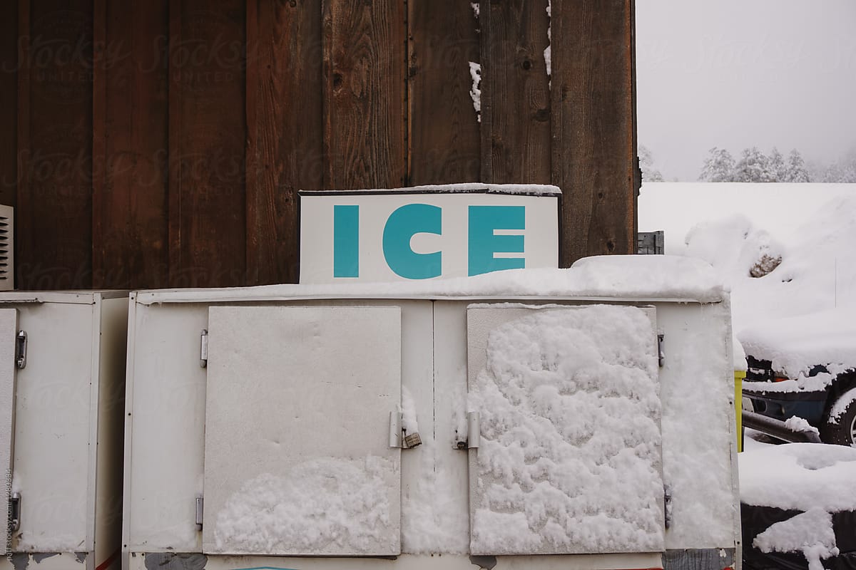 Ice machine covered in snow in the winter