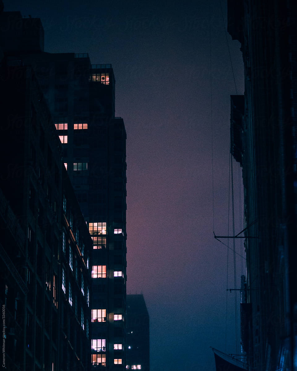 Purple hued fog at night in NYC