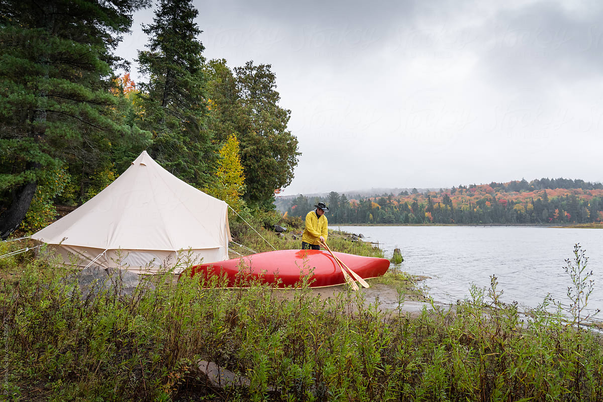 Fall Campsite Canvas Bell Tent Canoe Trip