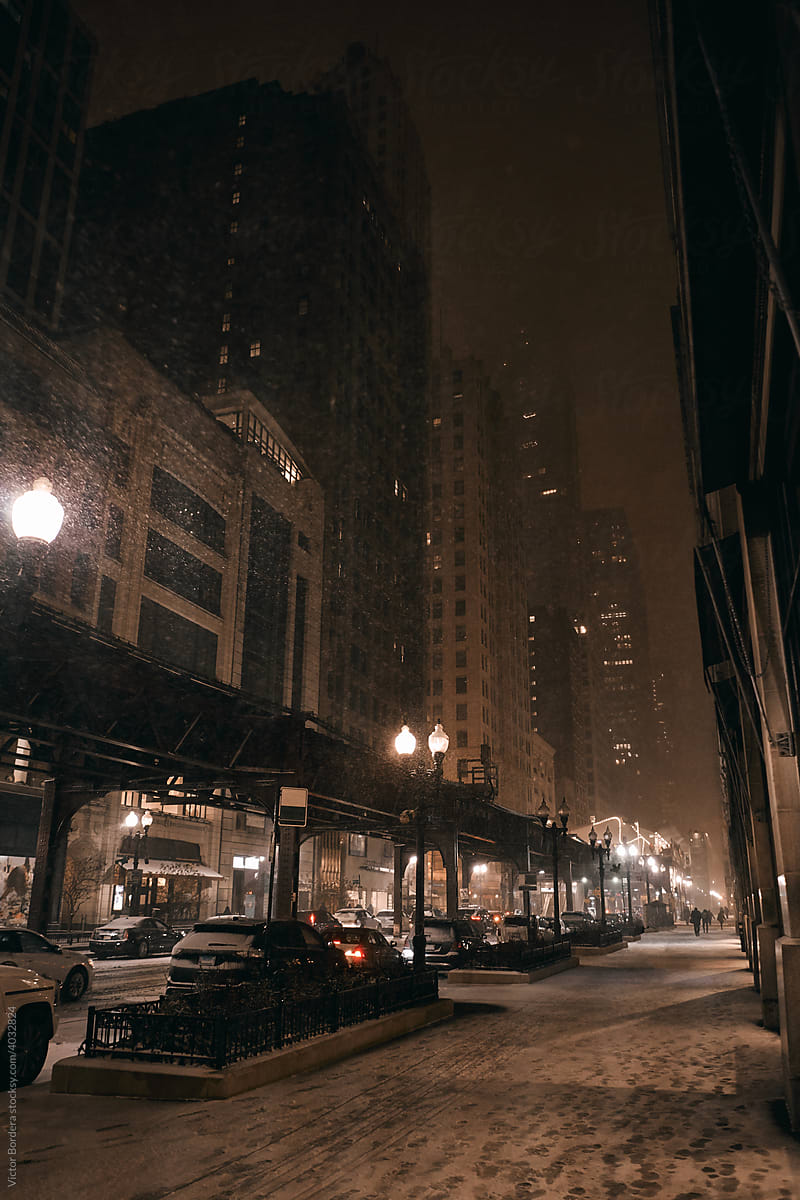 night snow chicago