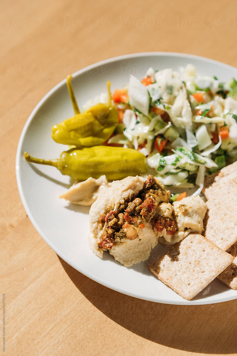Healthy Snack or Lunch with Hummus and Salad