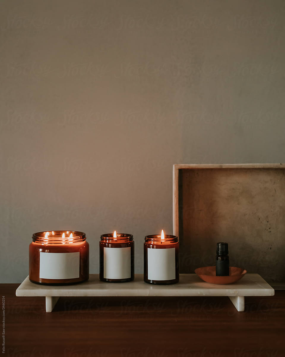 Lit Candles and Essential Oils in a Studio