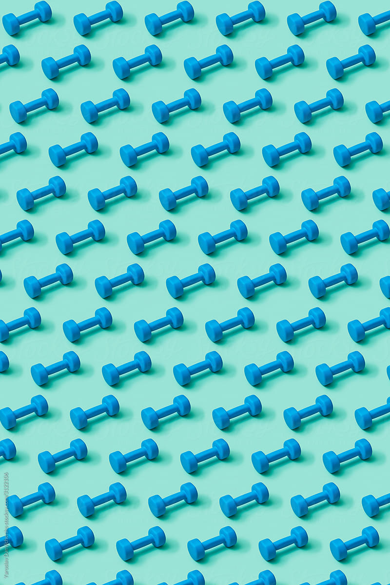 Diagonal blue barbells pattern.