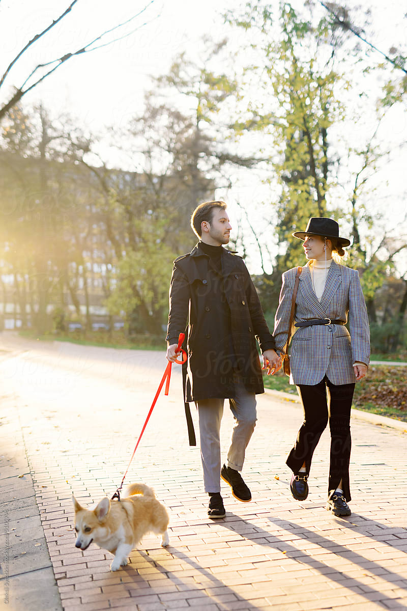 Couple walk dog activity relationship