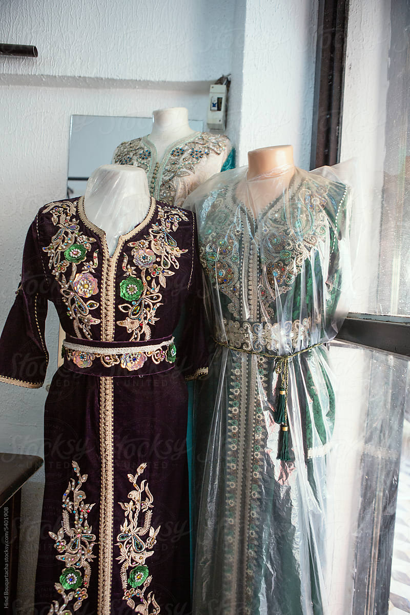 Close up to a detailed designs for a traditional moroccan caftan