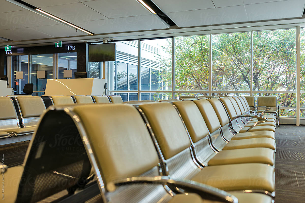 Empty airport terminal seats and tech hubs