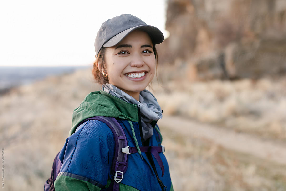 Smiling Asian Woman on Hike