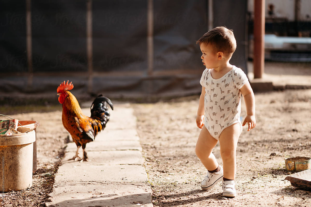 Toddler walking with cock.