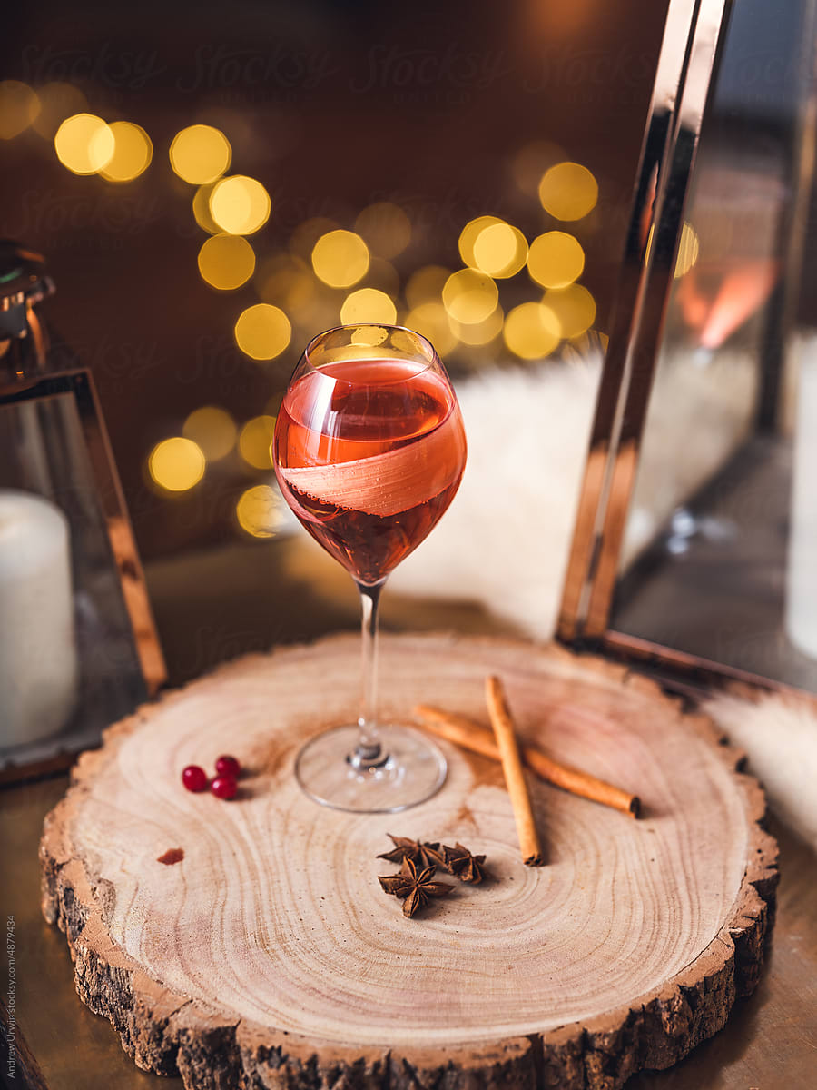 A glass of rose wine at Christmas