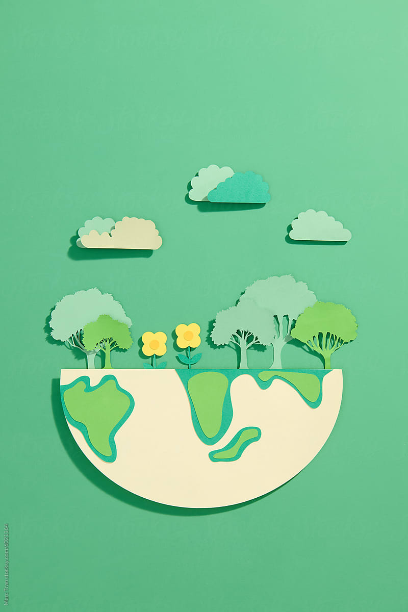 Paper cut of eco on green background