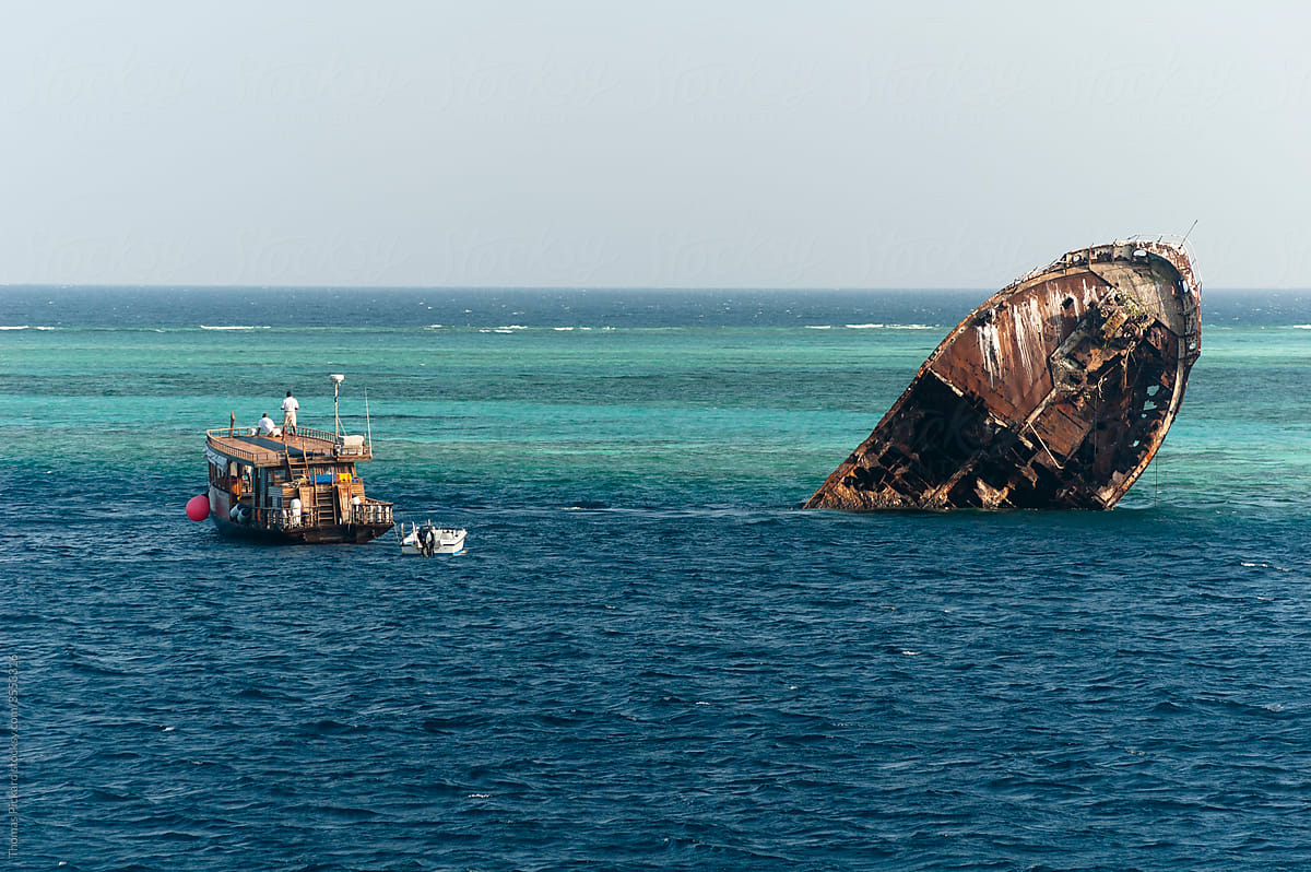 Diving boat and ship wreck, Maldives.