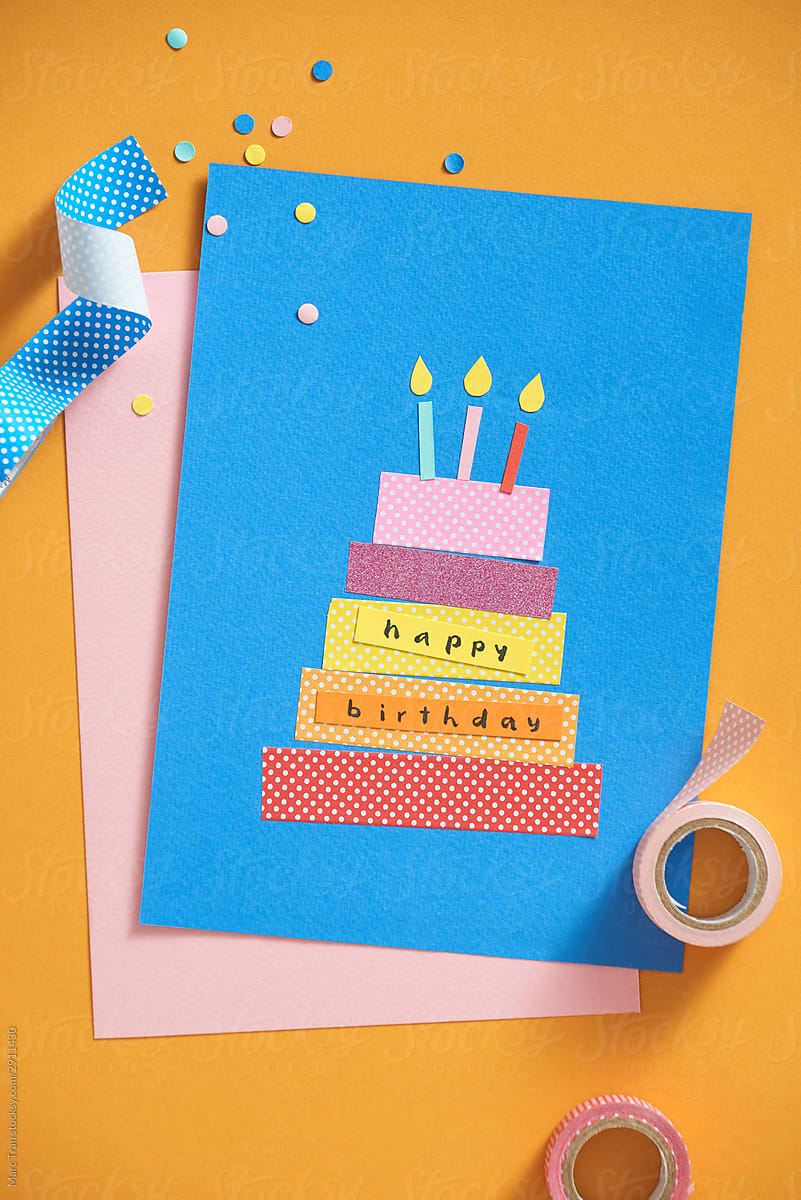 Creative flatlay birthday card composition