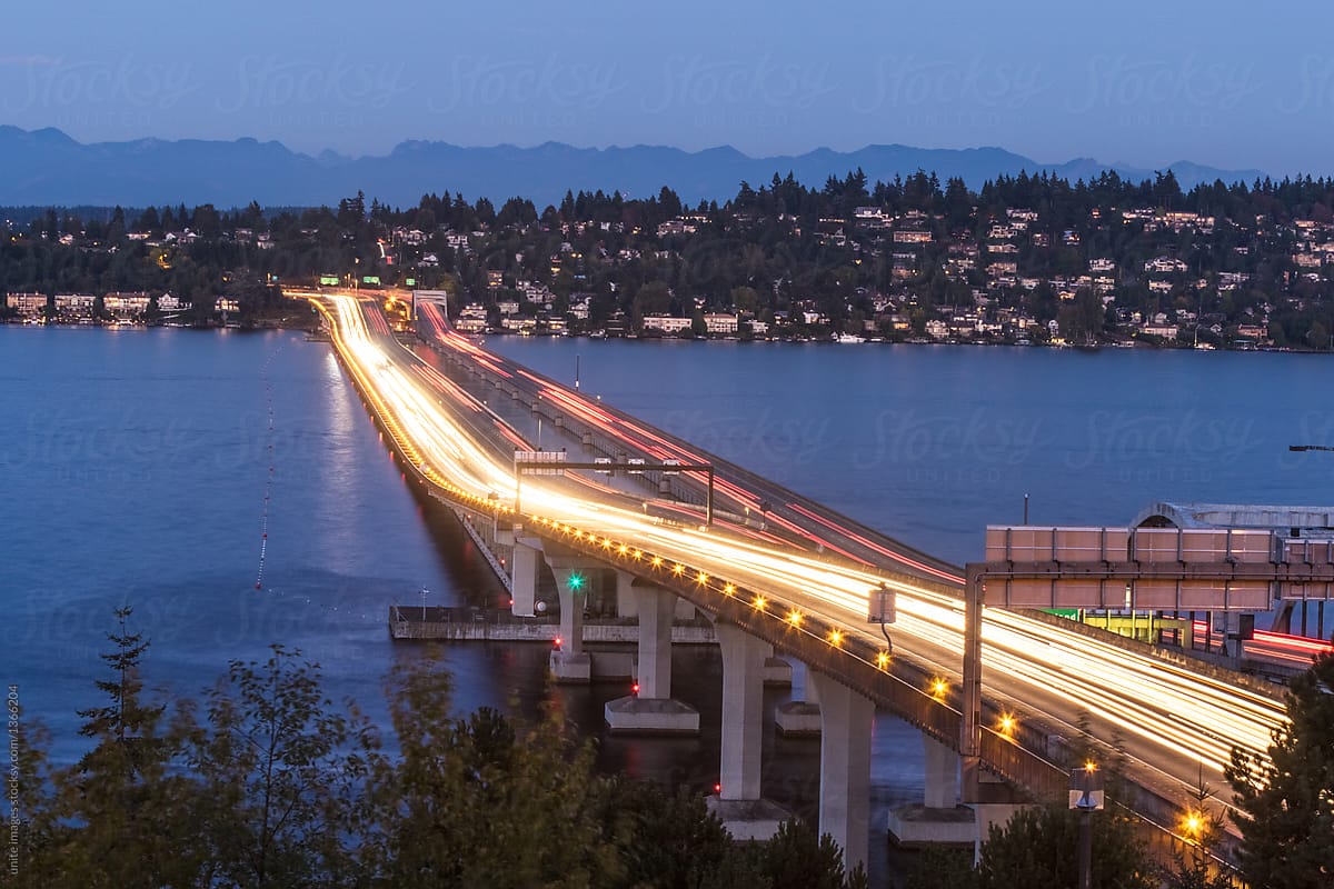 I-90 floating bridges across Lake Washington in Seattle