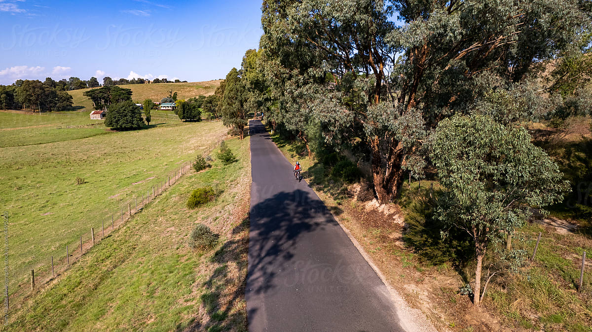 Lone Male Cyclist on Straight Country Road
