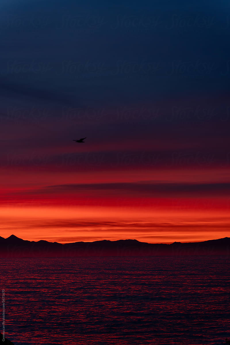 Vivid Sunset Over Ocean Horizon. South Africa, travel sunset