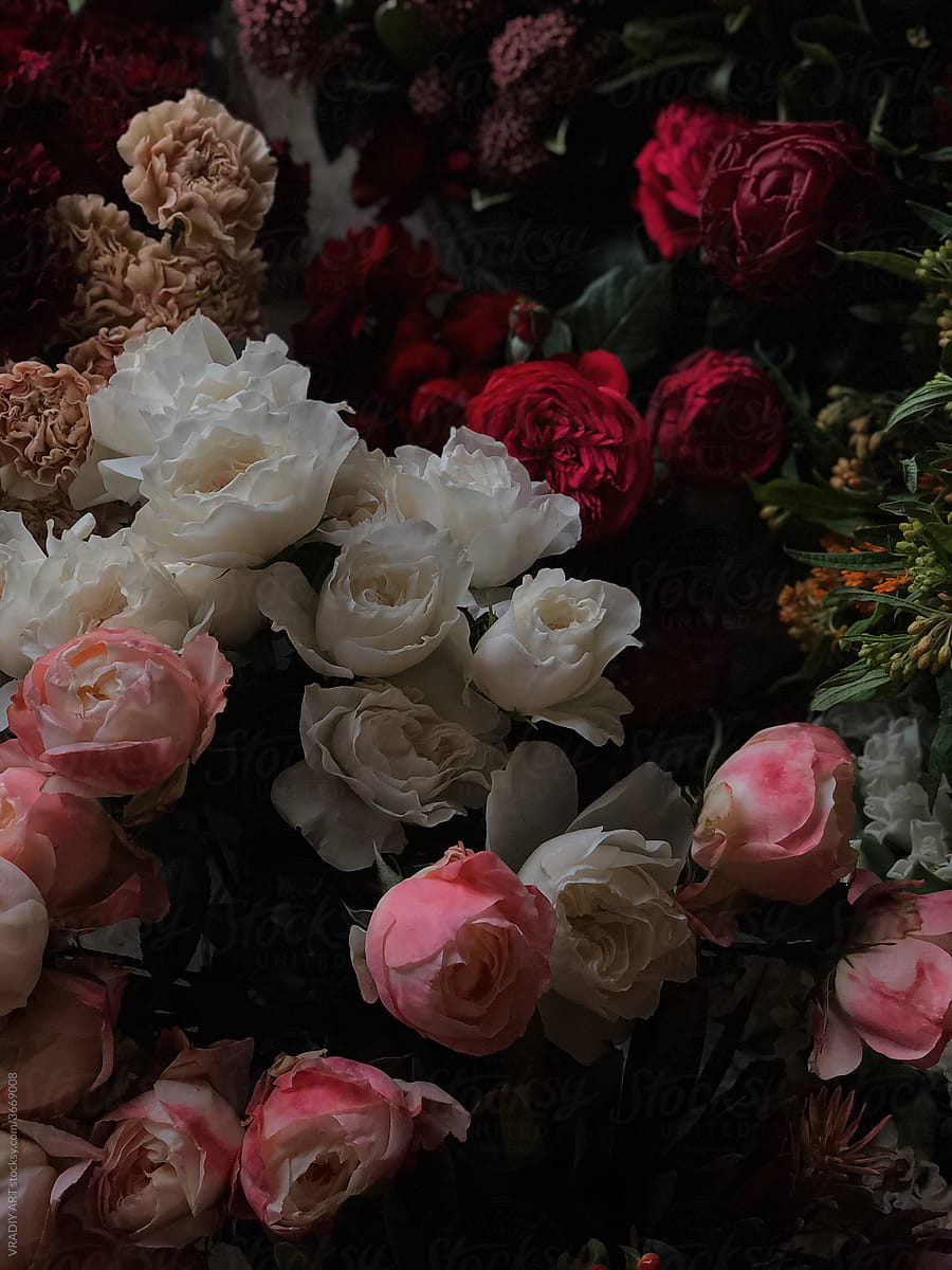 Bouquets of different types of roses