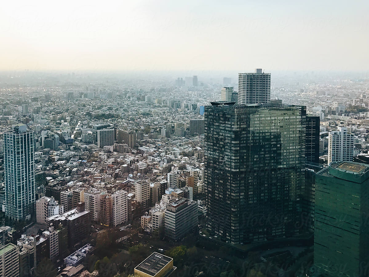 panoramic view of japanese buildings in downtown city tokyo urban sprawl for miles