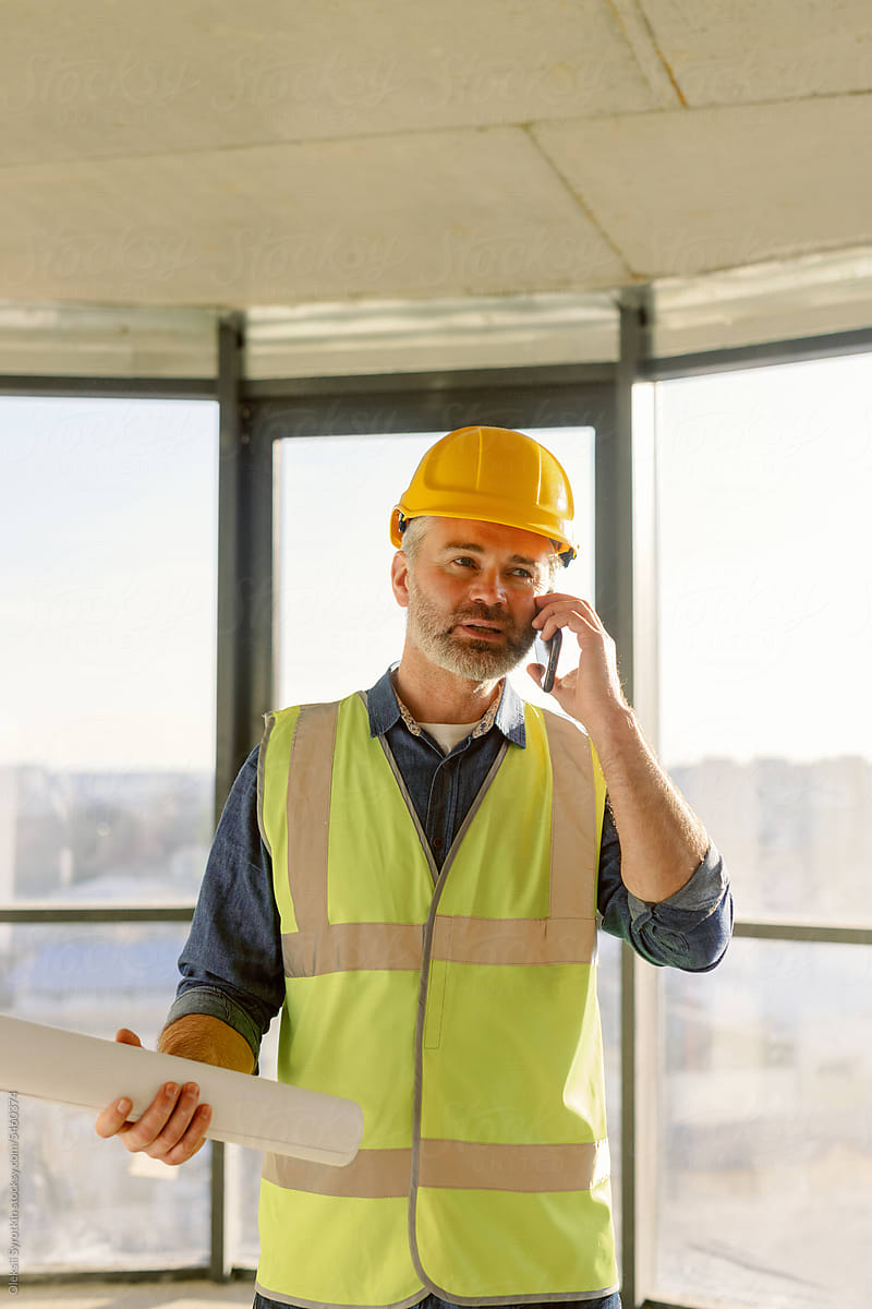 Engineer decide busy Call Building Site