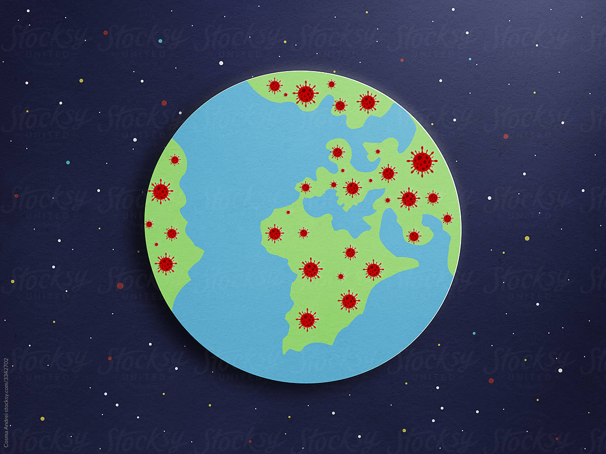 Planet earth plagued by coronavirus concept art