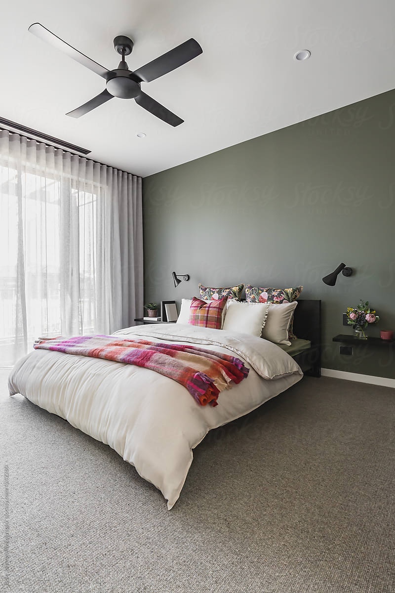 Modern green grey pink bedroom