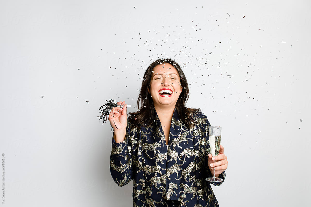 Laughing Woman Celebrates the New Year