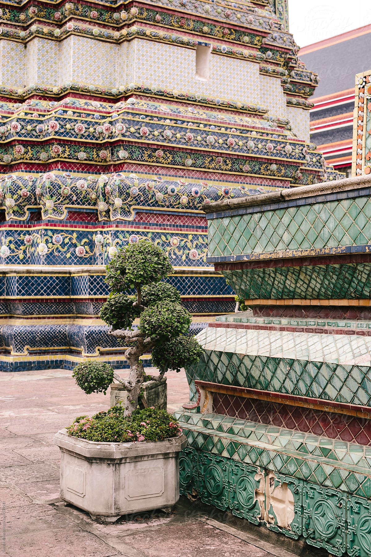 Thai temple with colorful tiles