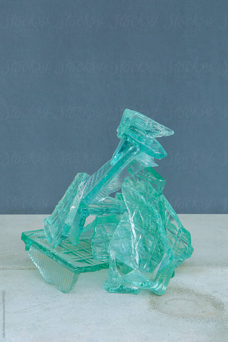 Modern still life with composition with mint glass piled up