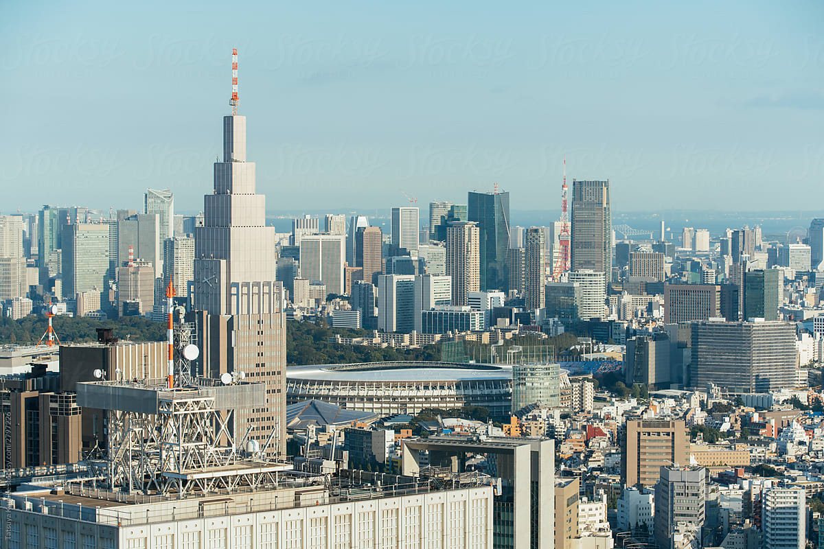 The Cityscape with a lot of Skyscrapers in central of Tokyo, Japan
