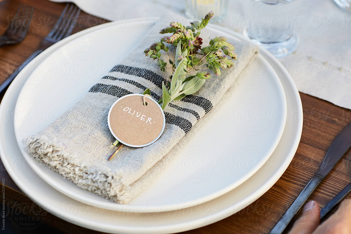 Name tags for place settings at Farm to Table Dinner Party