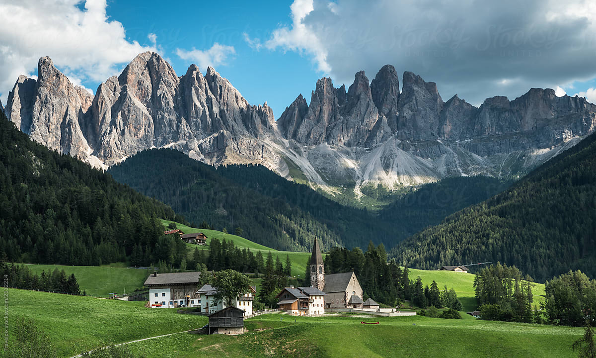 Santa Magdalena Church Paints A Fairytale Picture. Dolomites. Italy ...