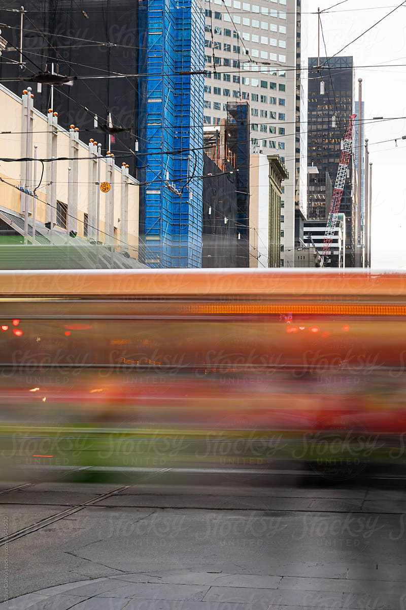 Long exposure of a public transport train in the city of Melbourne