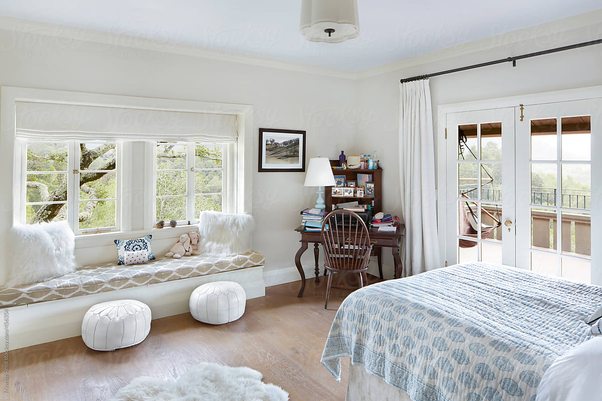 Bedroom in luxury farmhouse home in California
