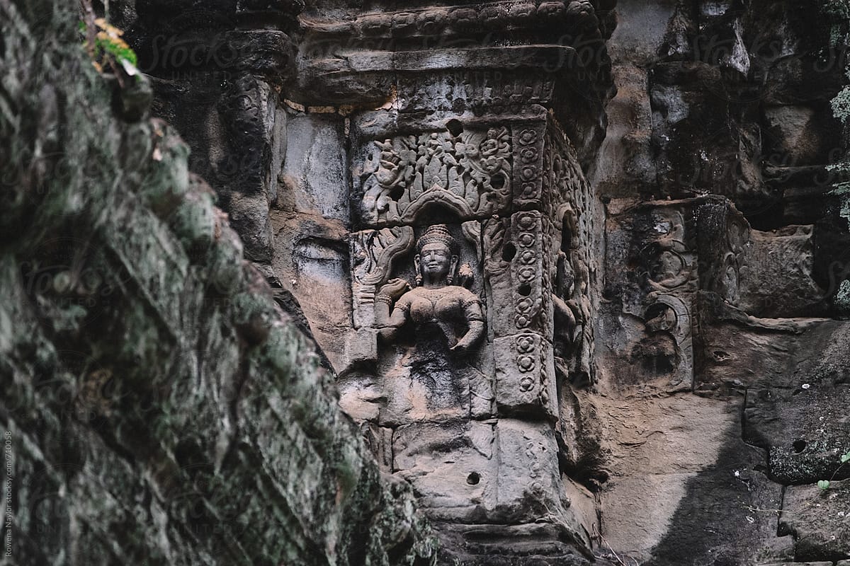 Ancient carvings on Ta Prohm Temple, Siem Reap, Cambodia