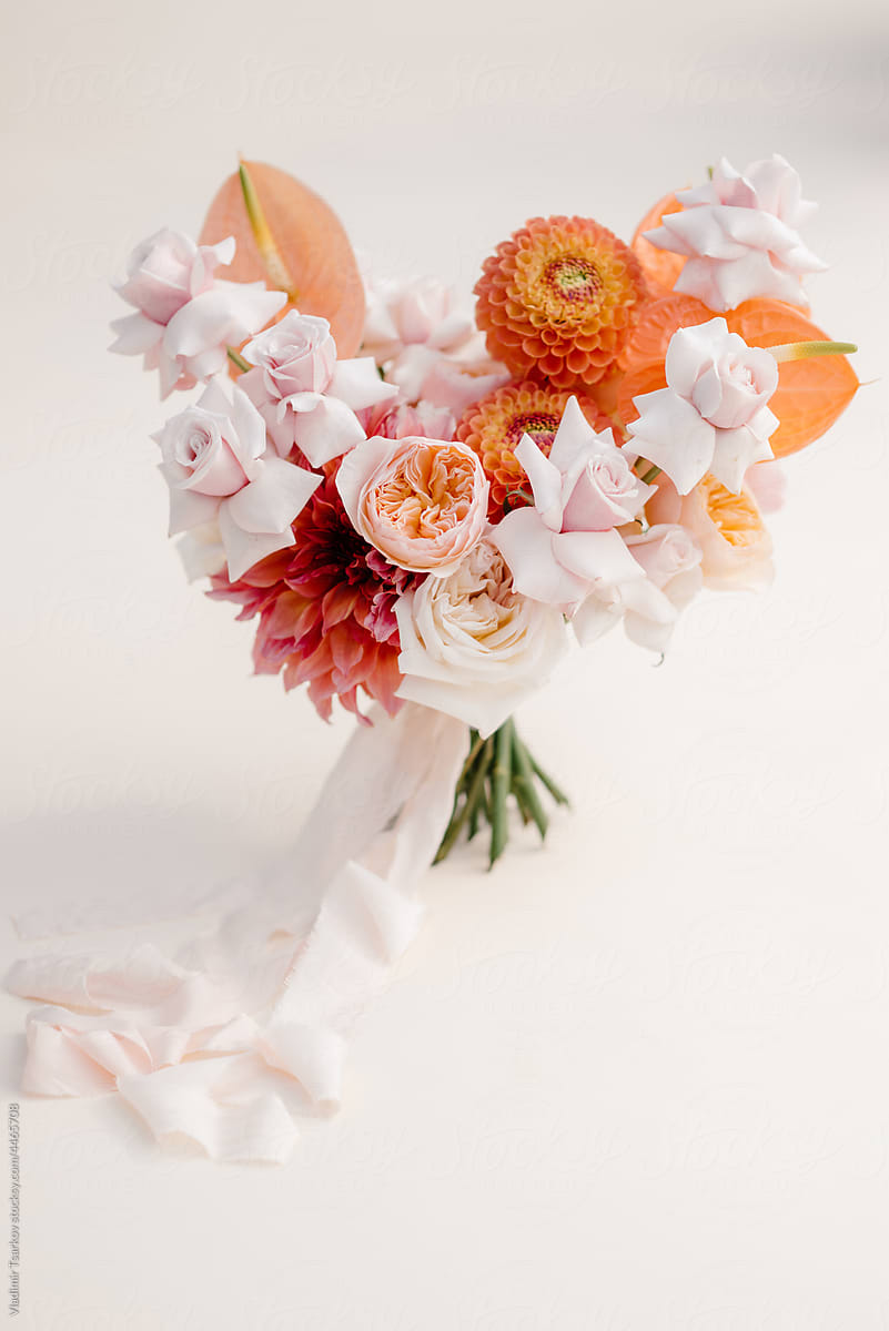 hand-tied flower bouquet with satin ribbon